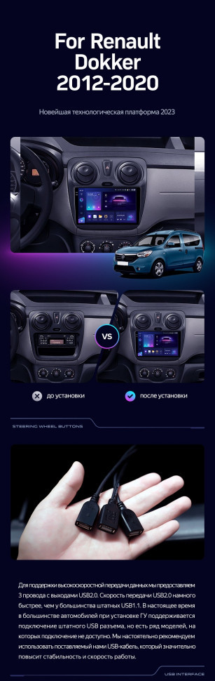 Штатная магнитола Teyes CC3L 4/64 Renault Dokker (2012-2020)