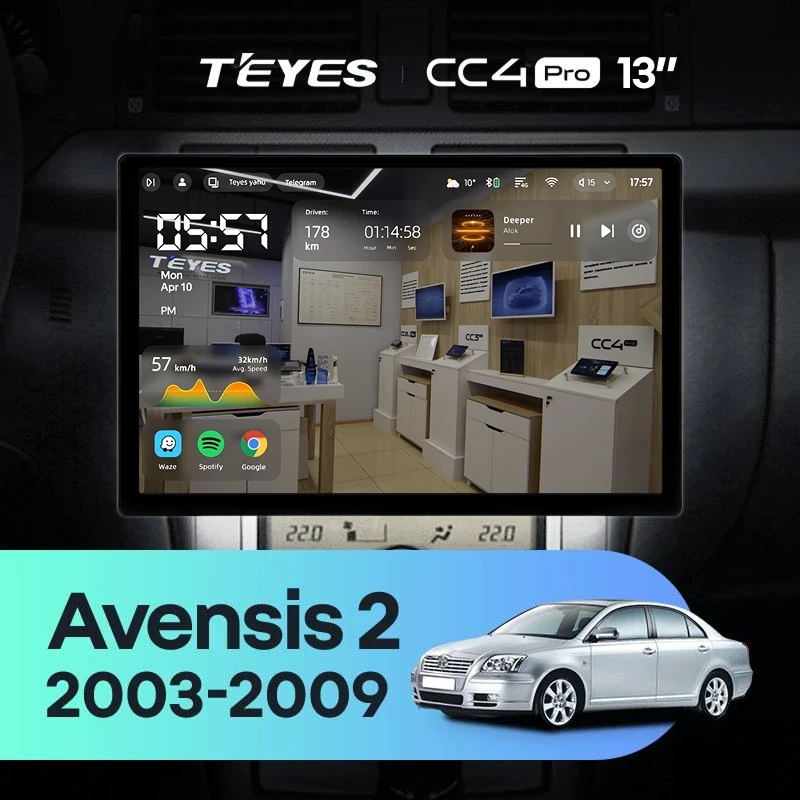 Штатная магнитола Teyes CC4 Pro 12/256 Toyota Avensis T250 (2003-2009) (13")