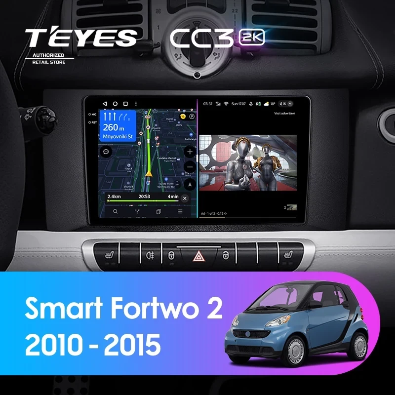 Штатная магнитола Teyes CC3 2K 4/64 Mercedes-Benz Smart Fortwo 2 (2010-2015) F1