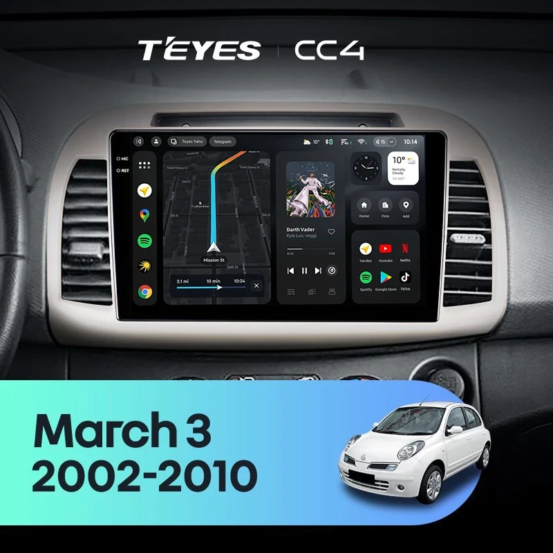 Штатная магнитола Teyes CC4 8/128 Nissan March 3 K12 (2002-2010)