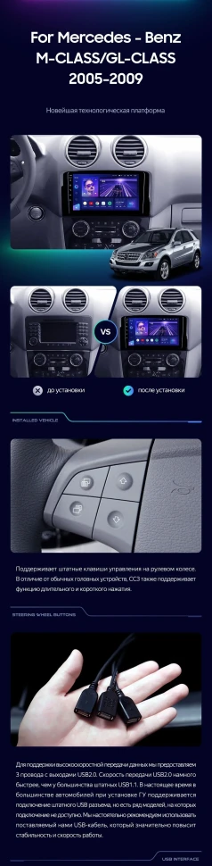 Штатная магнитола Teyes CC3 2K 4/64 Mercedes-Benz ML-Class X164 (2005-2009) F2