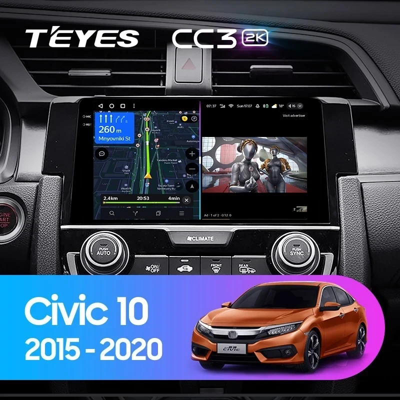 Штатная магнитола Teyes CC3 2K 360 6/128 Honda Civic 10 FC FK (2015-2020)