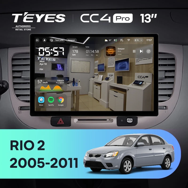 Штатная магнитола Teyes CC4 Pro 8/128 Kia Rio 2 (2005-2011) F1 (13")