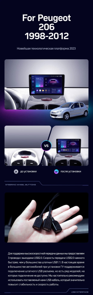 Штатная магнитола Teyes CC3L 4/64 Peugeot 206 T13 T16 T12 (1998-2012) F2