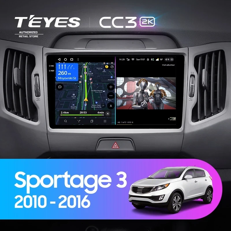 Штатная магнитола Teyes CC3 2K 4/64 Kia Sportage 3 SL (2010-2016) Тип-C