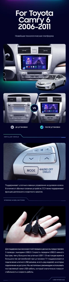 Штатная магнитола Teyes CC3 2K 360 6/128 Toyota Camry 6 XV 40 (2006-2011) F1