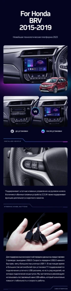 Штатная магнитола Teyes CC3 4/32 Honda BRV (2015-2019) Правый руль