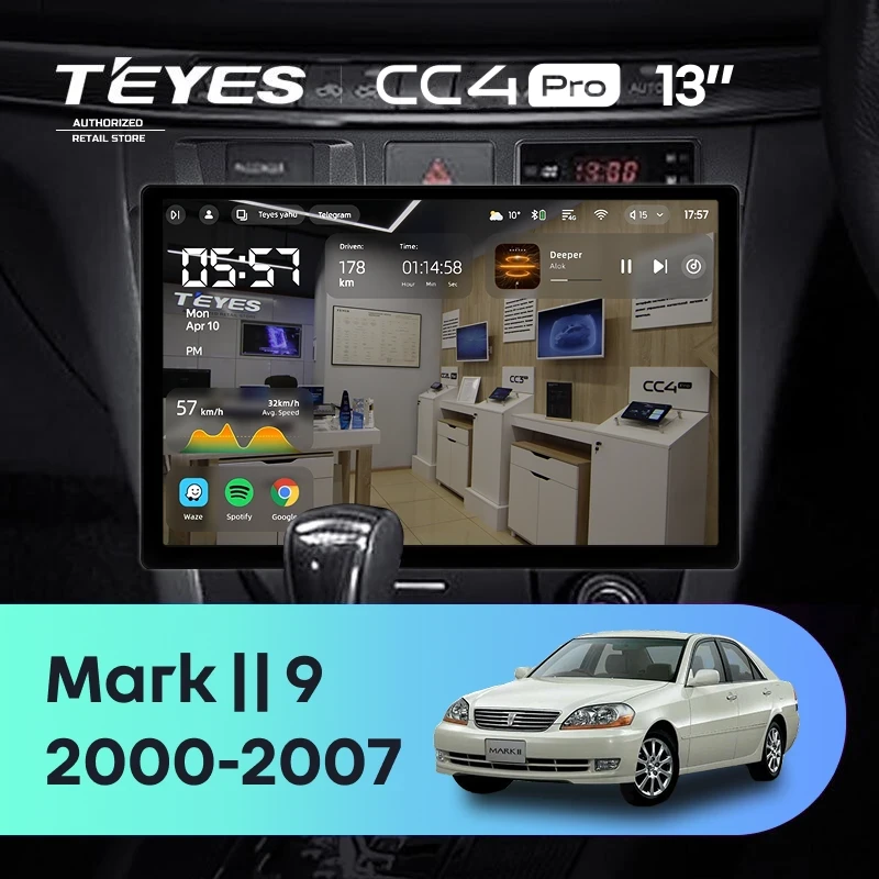 Штатная магнитола Teyes CC4 Pro 12/256 Toyota Mark II 9 X100 (2000-2007) F1 (13")