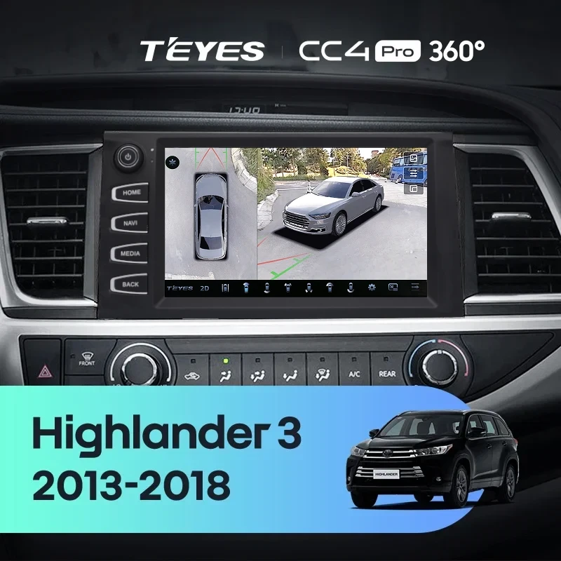 Штатная магнитола Teyes CC4 Pro 360 8/128 Toyota Highlander 3 XU50 (2013-2018) F2 с кнопками