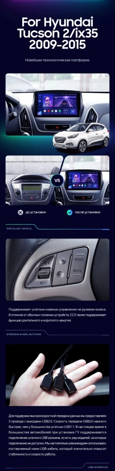 Штатная магнитола Teyes CC3 2K 4/64 Hyundai ix35 (2009-2015) (Tucson 2) Тип-C