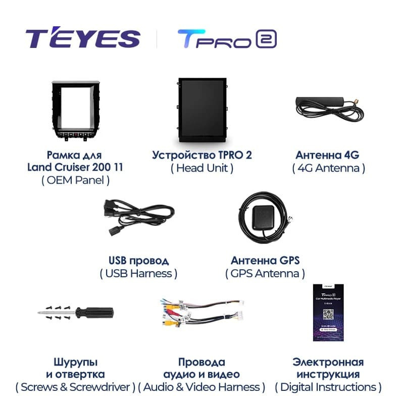 Штатная магнитола Tesla style Teyes TPRO 2 4/32 Toyota Land Cruiser 200 (2015-2020)