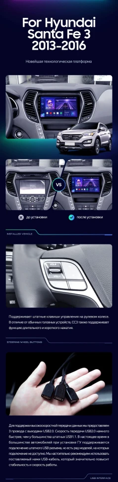 Штатная магнитола Teyes CC3 2K 4/64 Hyundai Santa Fe 3 (2013-2016) Тип-A