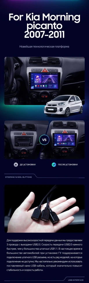 Штатная магнитола Teyes CC3 2K 360 6/128 Kia Picanto (2007-2011)