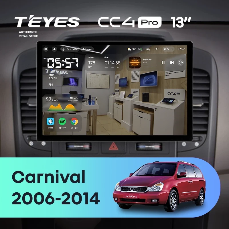 Штатная магнитола Teyes CC4 Pro 12/256 Kia Carnival VQ (2006-2014) (13")