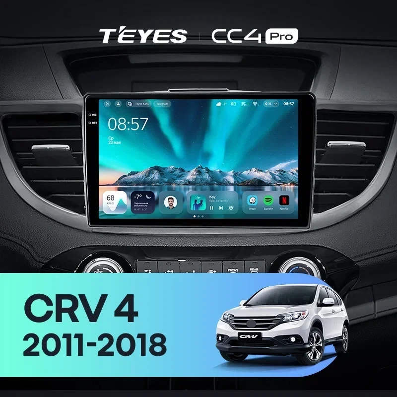 Штатная магнитола Teyes CC4 Pro 12/256 Honda CR-V 4 RM RE (2011-2018) 9" Тип-B