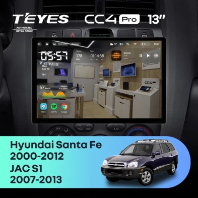 Штатная магнитола Teyes CC4 Pro 8/128 Hyundai Santa Fe SM (2000-2012) (13")